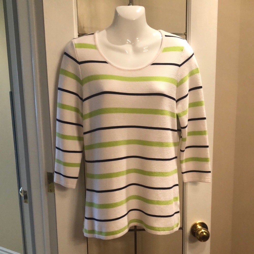 White Striped Sweater with Lime & Navy